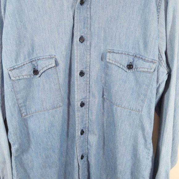 LEVI'S Mens Size L Light Blue Wash Denim Western Style Button Up Shirt - Picture 3 of 5